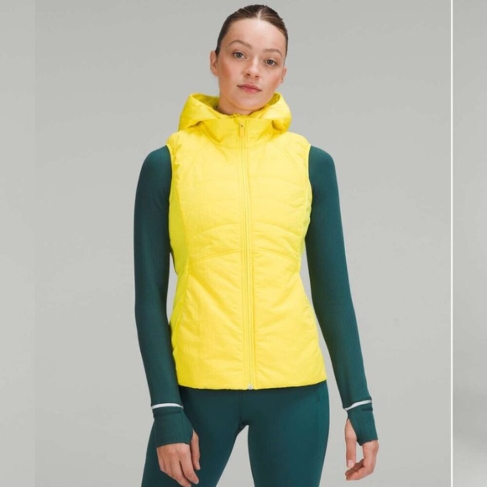 Lululemon Another Mile Vest Water Wind Repellent Stretch Full Zip Pockets Yellow